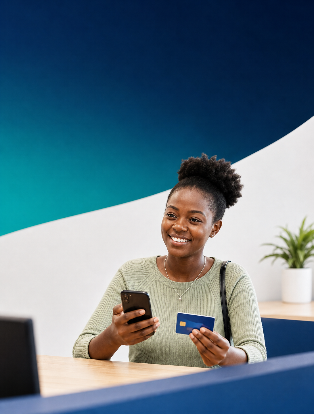 Customer getting online payment guidance with a card and phone